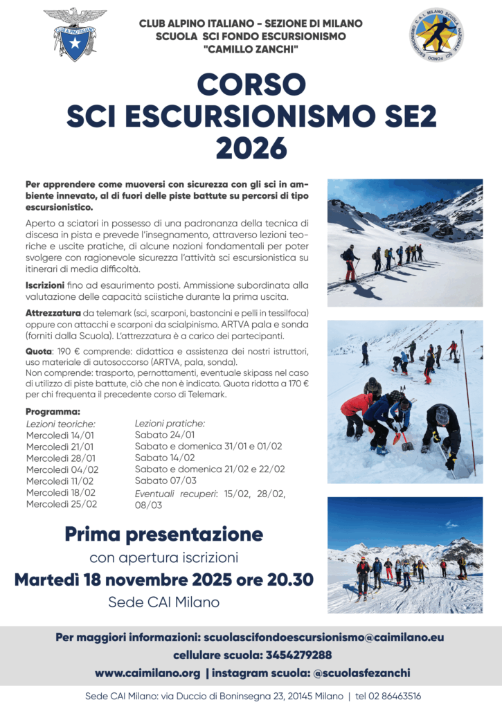 Locandina del corso di Sciescursionismo SE2 - 2026