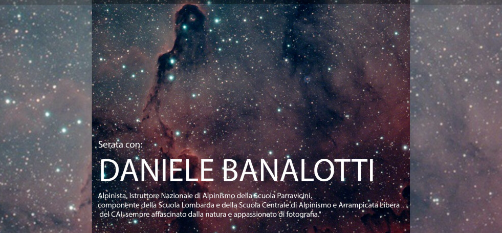 immagine di cielo stellato con scritto Serata Daniele Banalotti